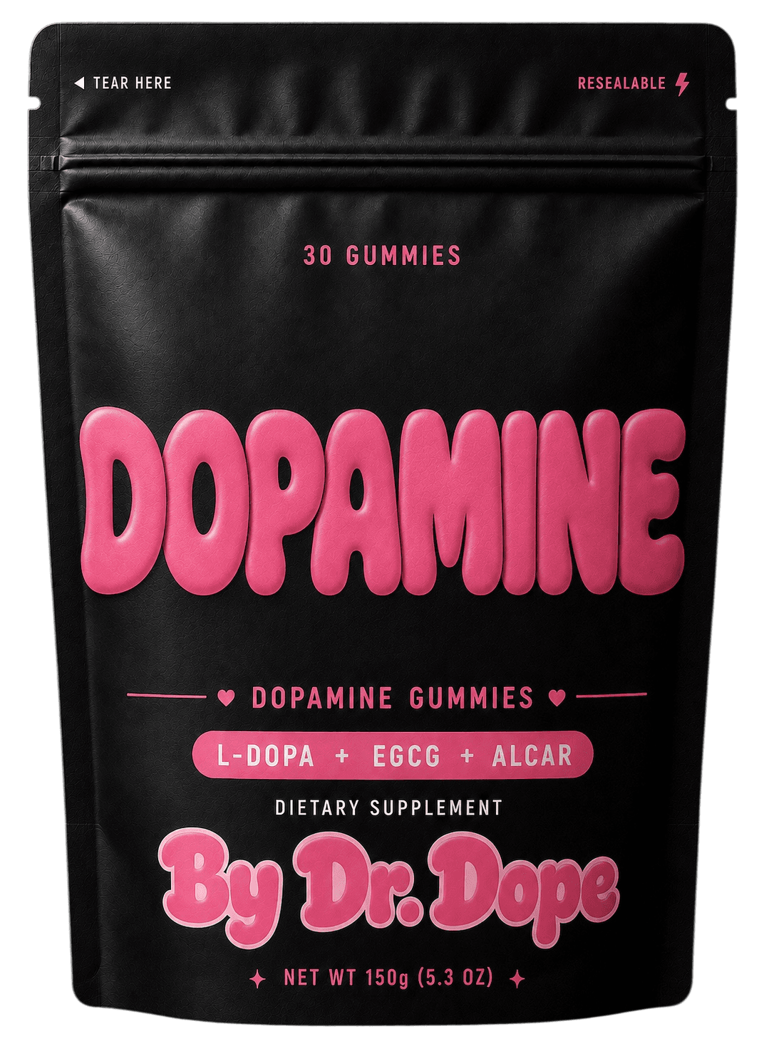 DrDope Dopamine Gummies bottle in vibrant retro-pop styling
